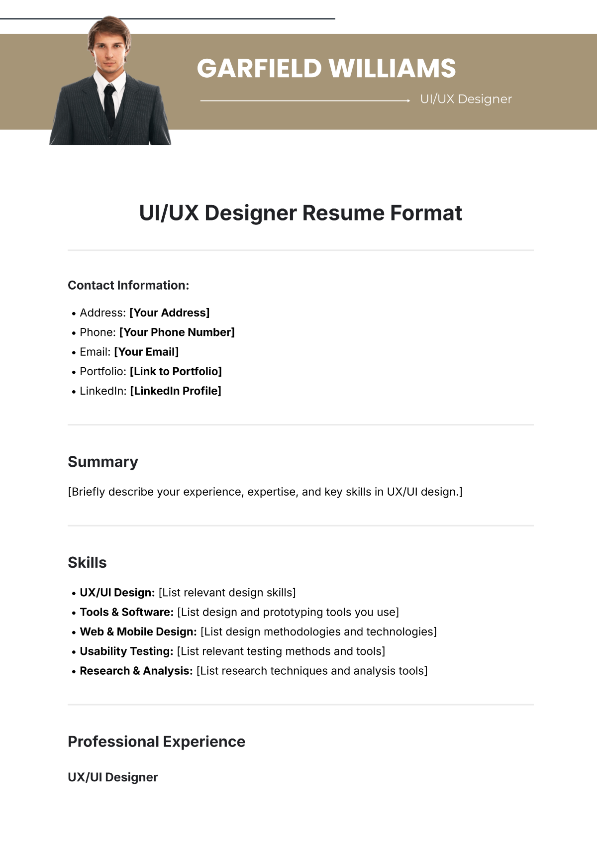 UX/UI Designer Resume Format Template - Edit Online & Download