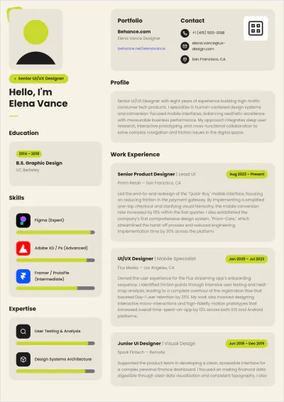 Free UX/UI Designer ATS Resume Format Template, AI Resume Builder