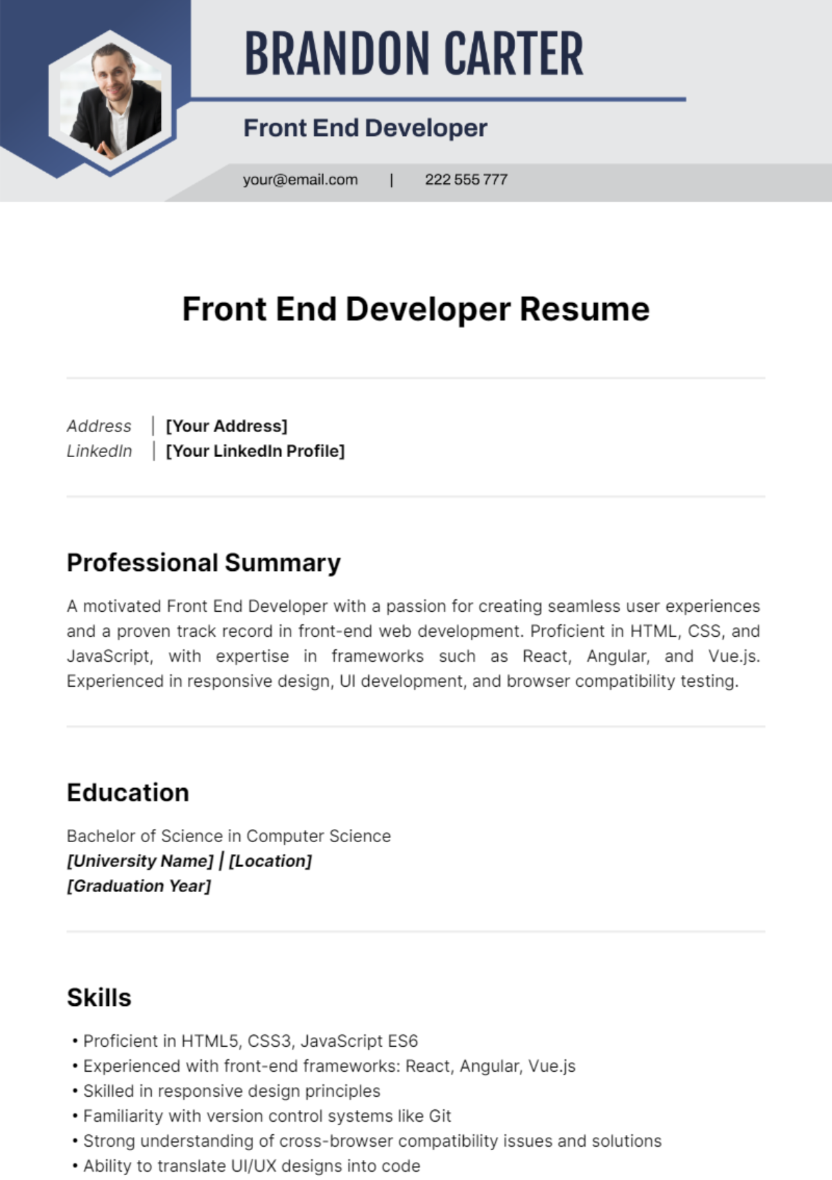 Front End Developer Resume Template