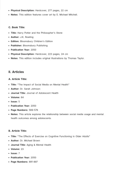 Free Descriptive Bibliography Template to Edit Online