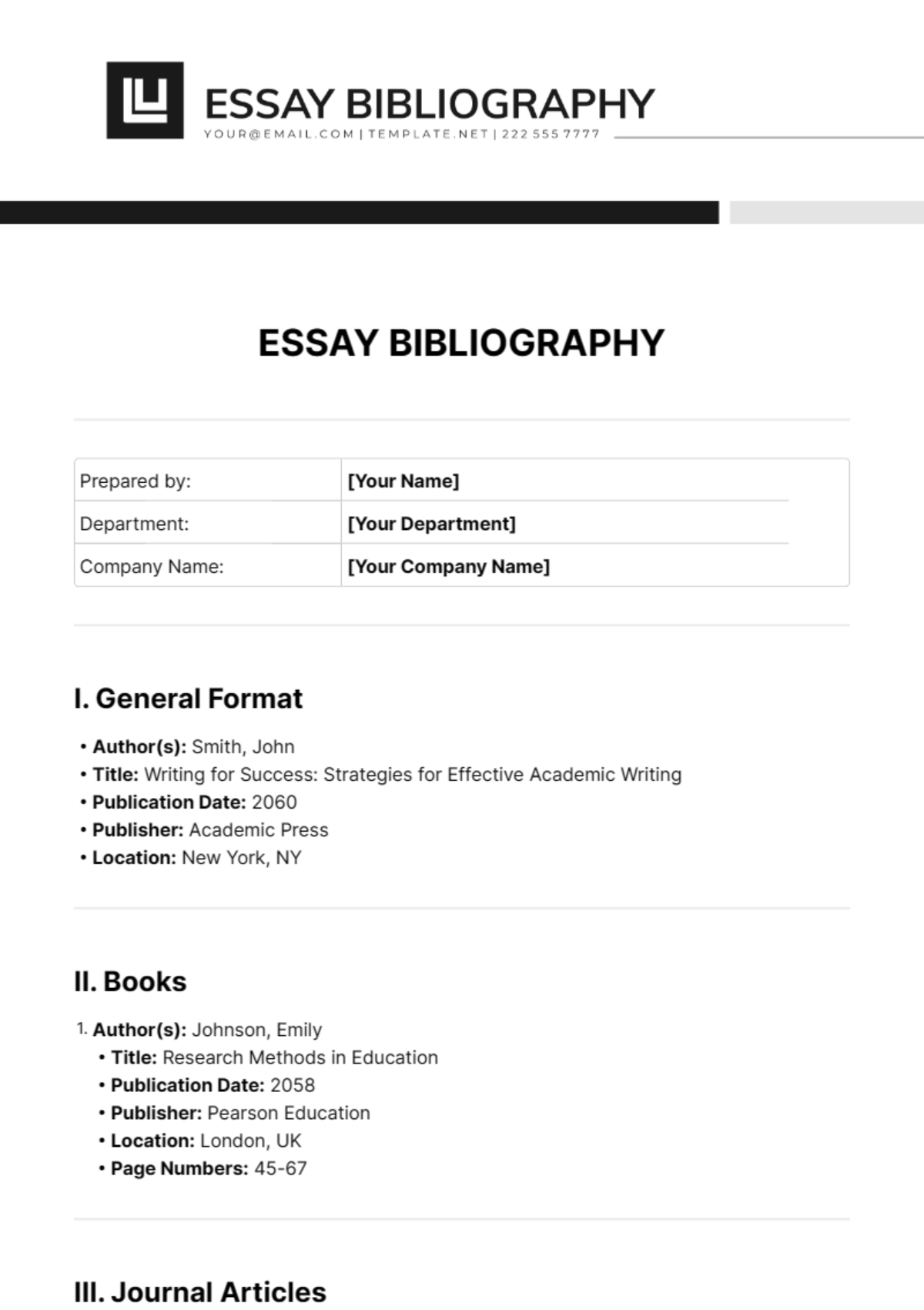 Essay Bibliography Template - Edit Online & Download