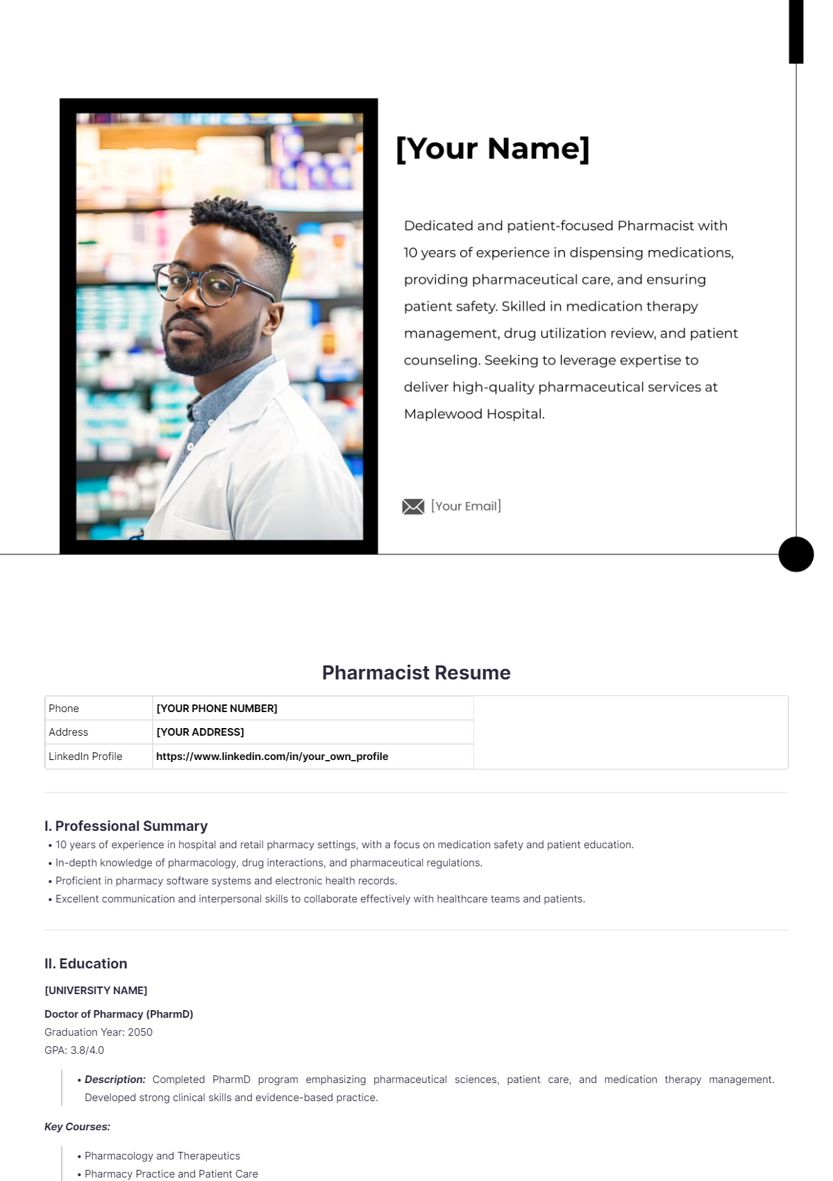 Pharmacist Resume Template - Edit Online & Download