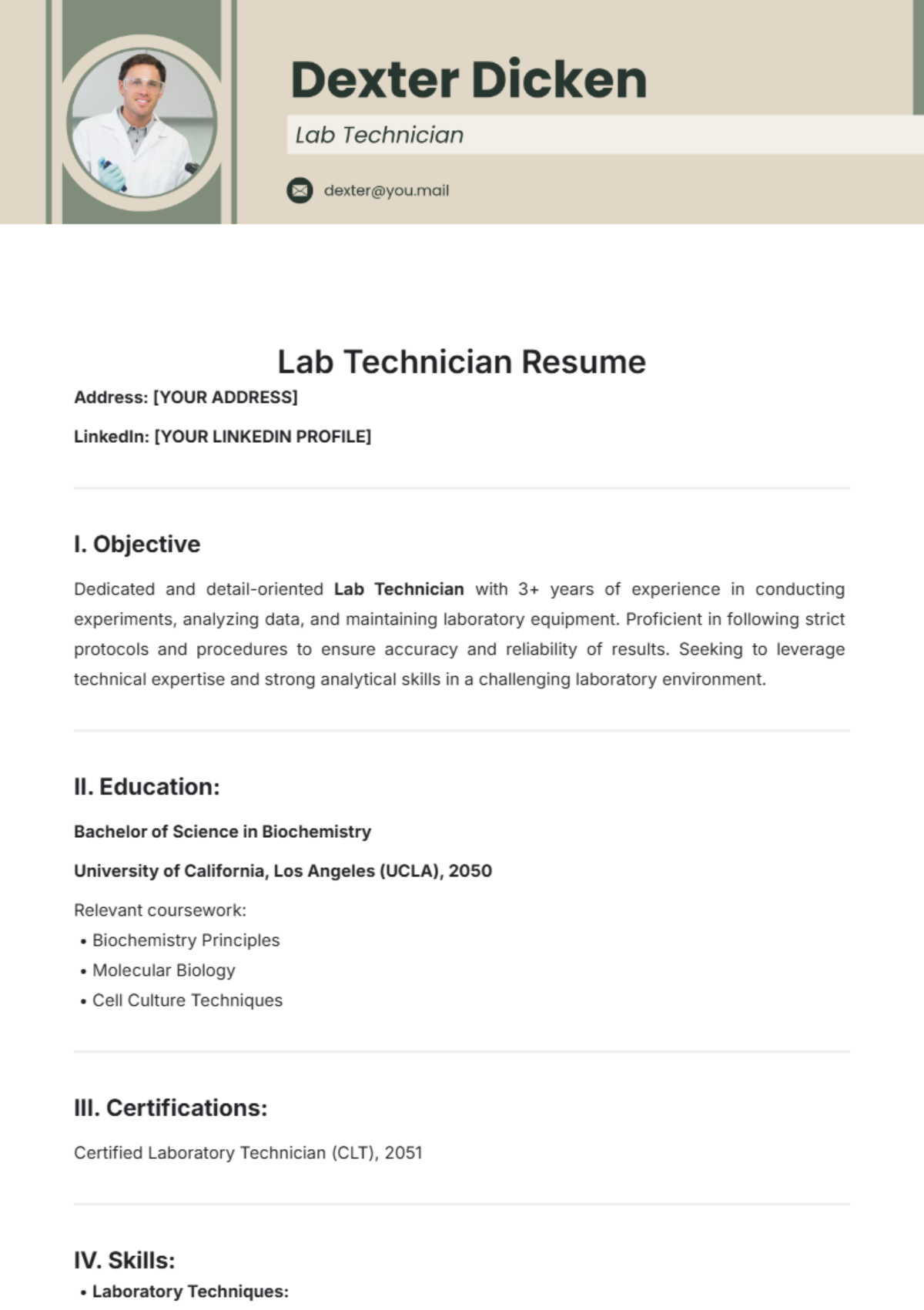 Lab Technician Resume Layout Template - Edit Online & Download