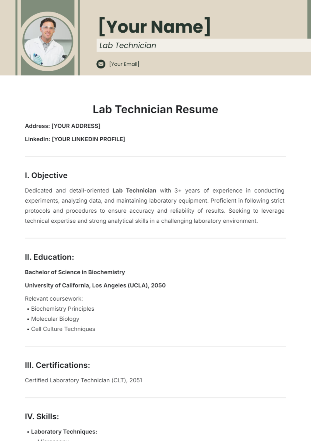 Lab Technician Resume Layout Template - Edit Online & Download