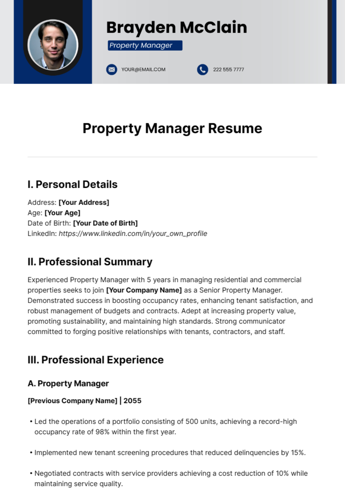 Property Manager Resume Template