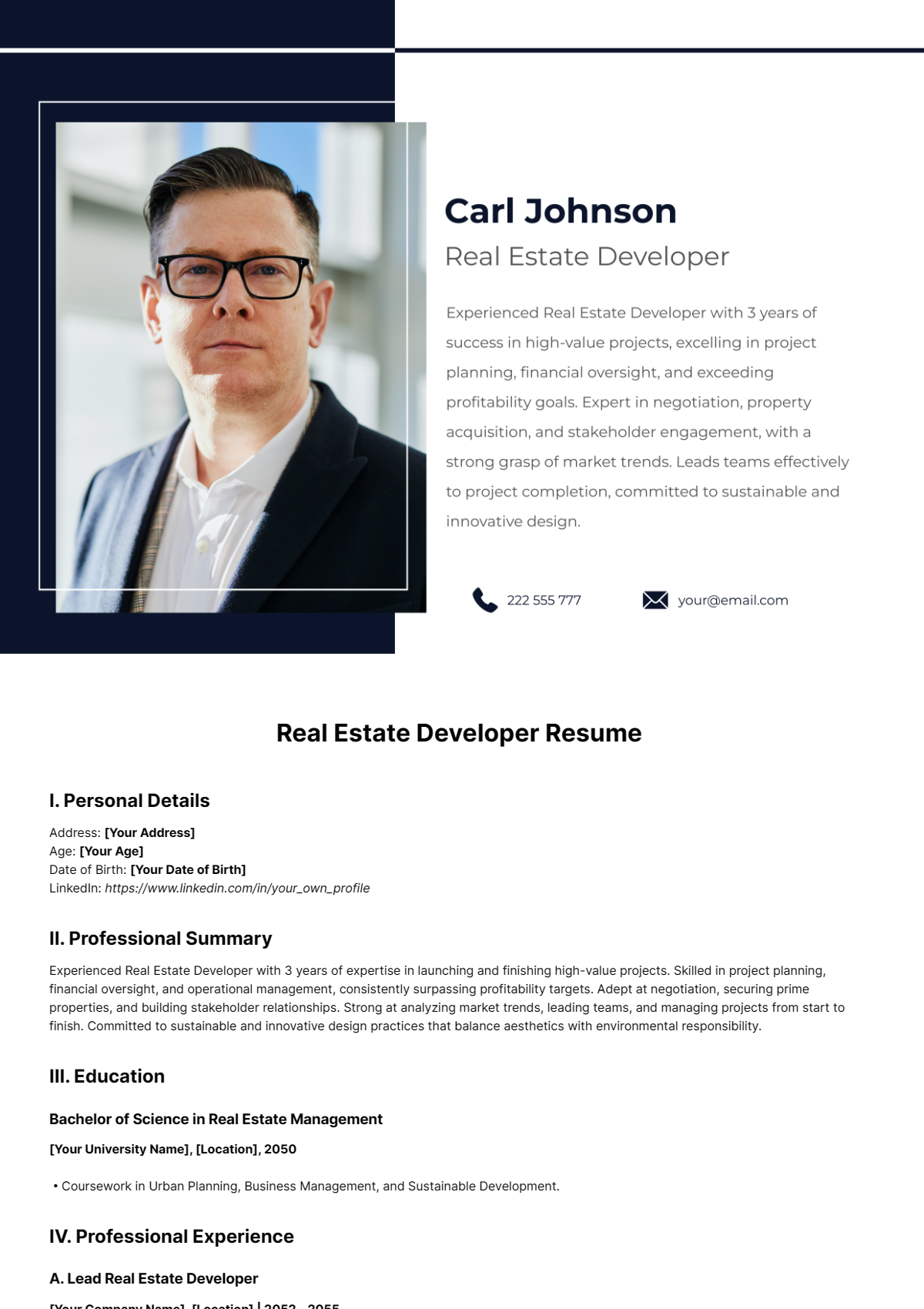 Real Estate Developer Resume Template - Edit Online & Download