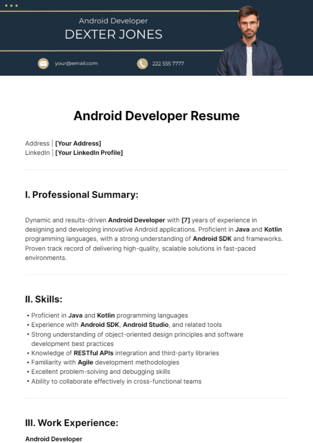 Android Developer Resume Template Edit Online And Download Example 9408