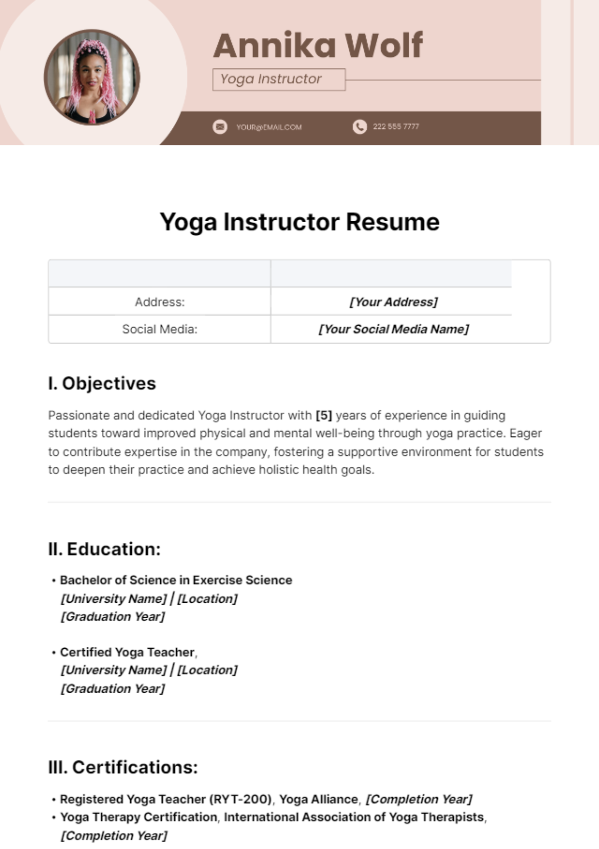 Free Yoga Instructor Resume Template - Edit Online & Download ...