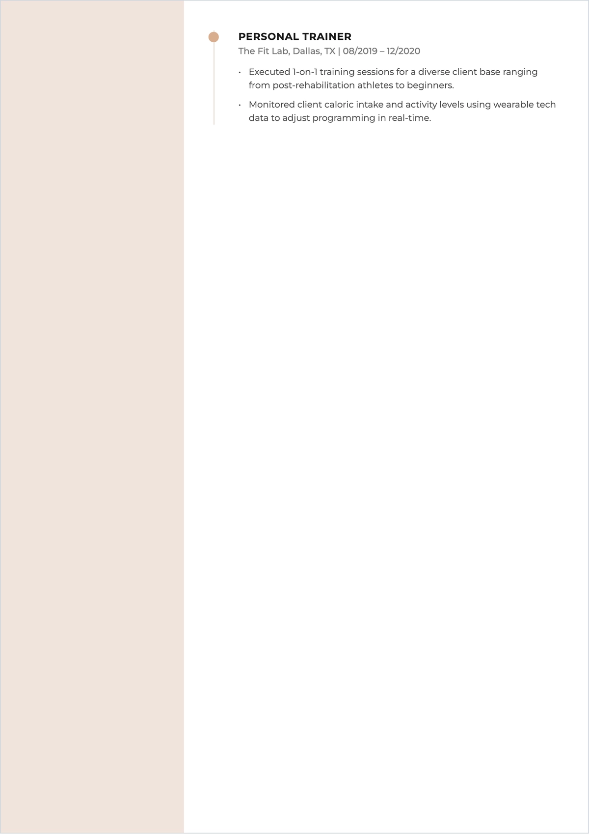 Free Simple Personal Trainer ATS Resume Template, AI Resume Builder