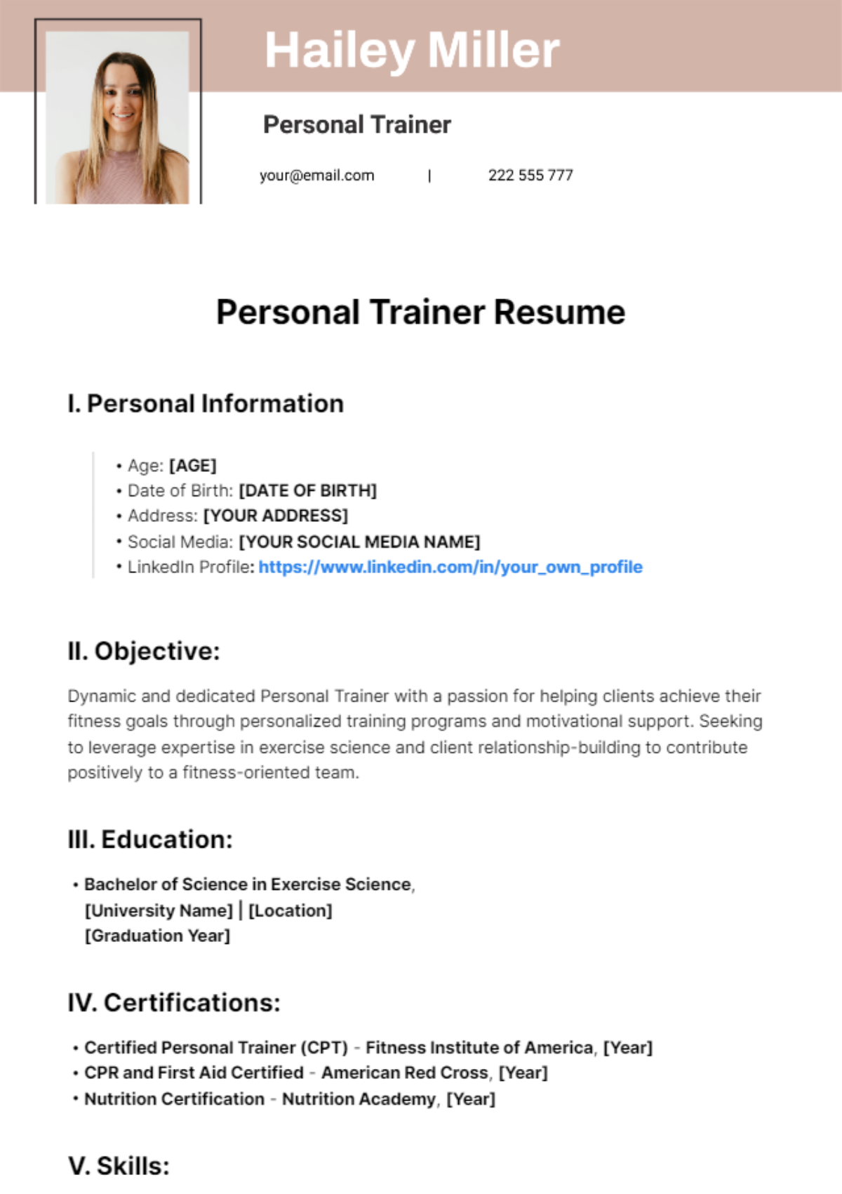 Personal Trainer Resume Template - Edit Online & Download Example ...