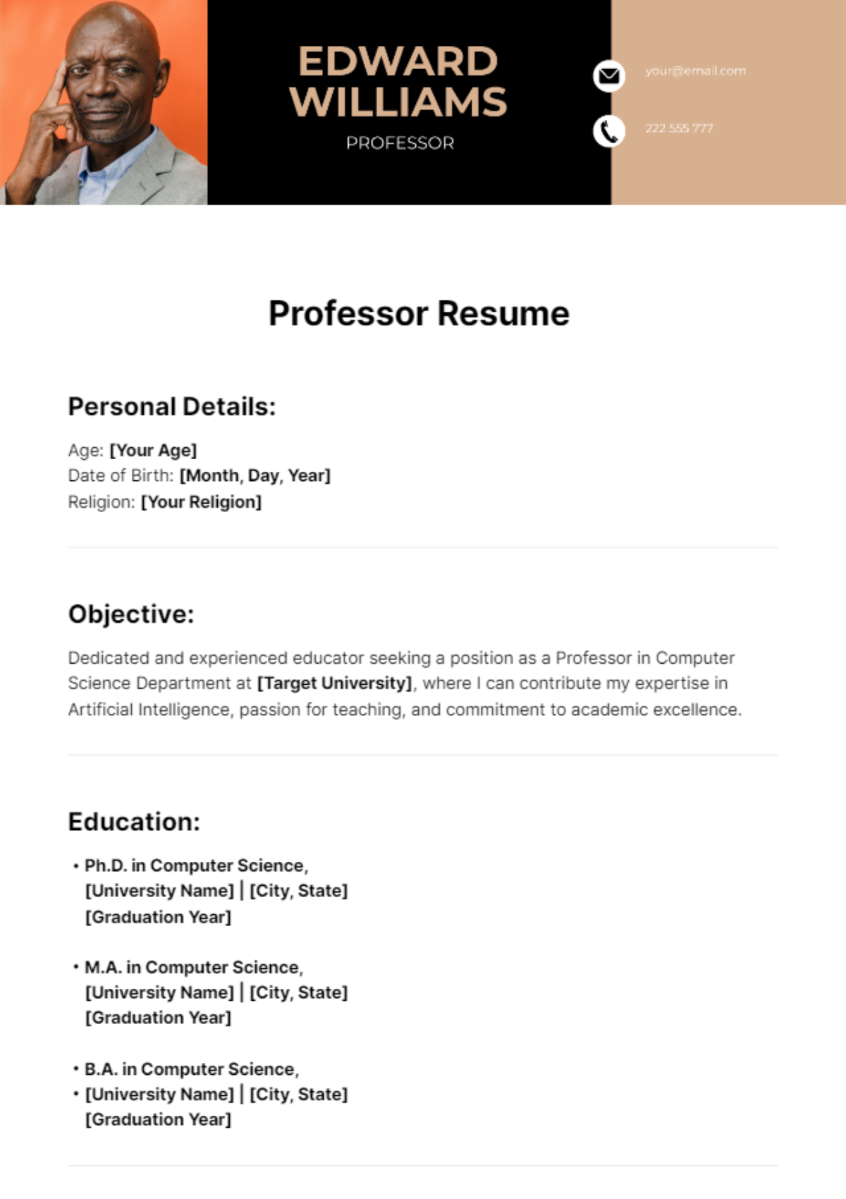 Professor Resume Template - Edit Online & Download