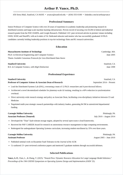 Free Professor ATS Resume Template, AI Resume Builder
