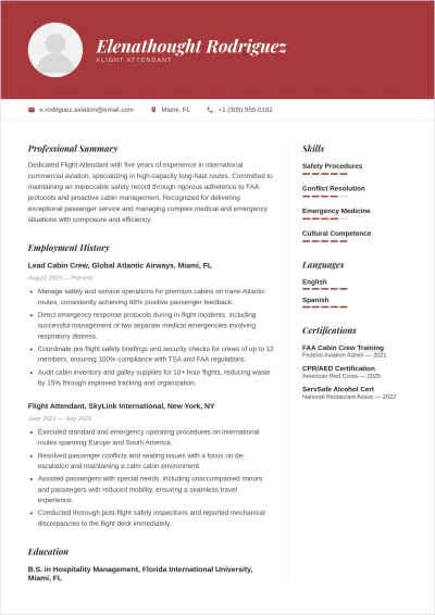 Free Flight Attendant ATS Resume Template, AI Resume Builder