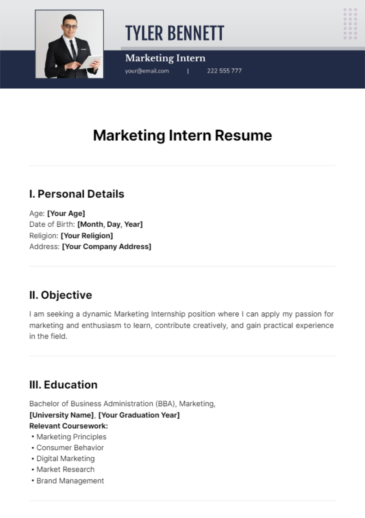 Marketing Intern Resume Template