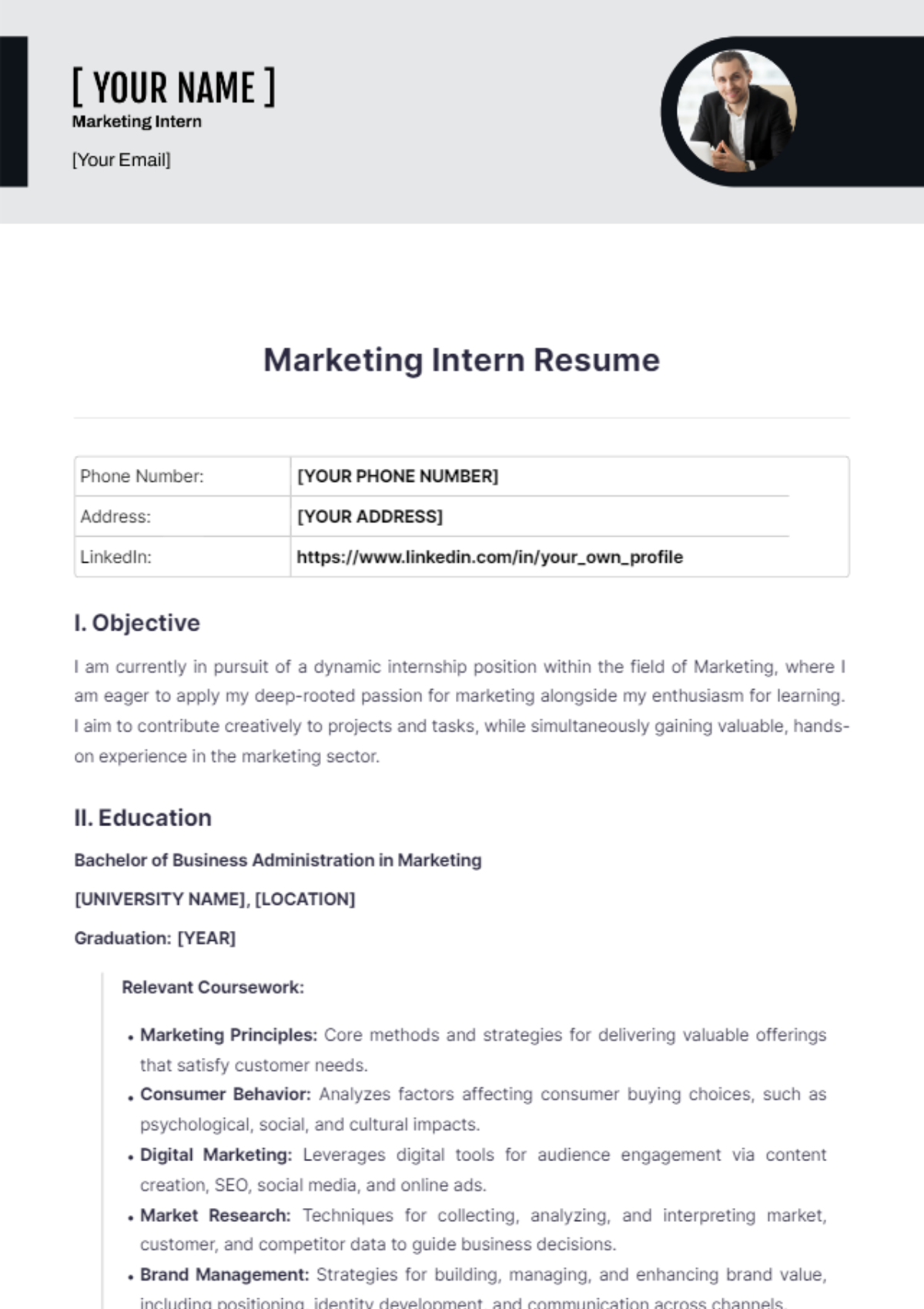 Marketing Intern Resume - Edit Online & Download