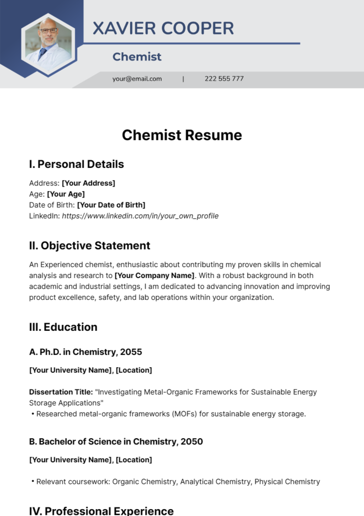 Chemist Resume Template - Edit Online & Download Example | Template.net