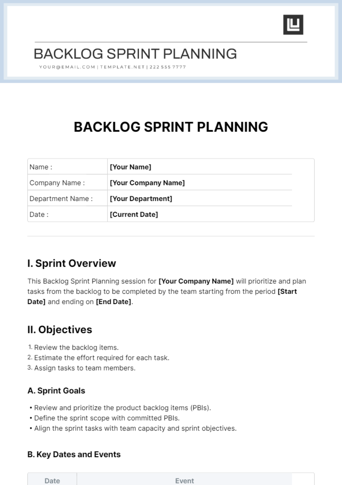 Backlog Sprint Planning Template - Edit Online & Download