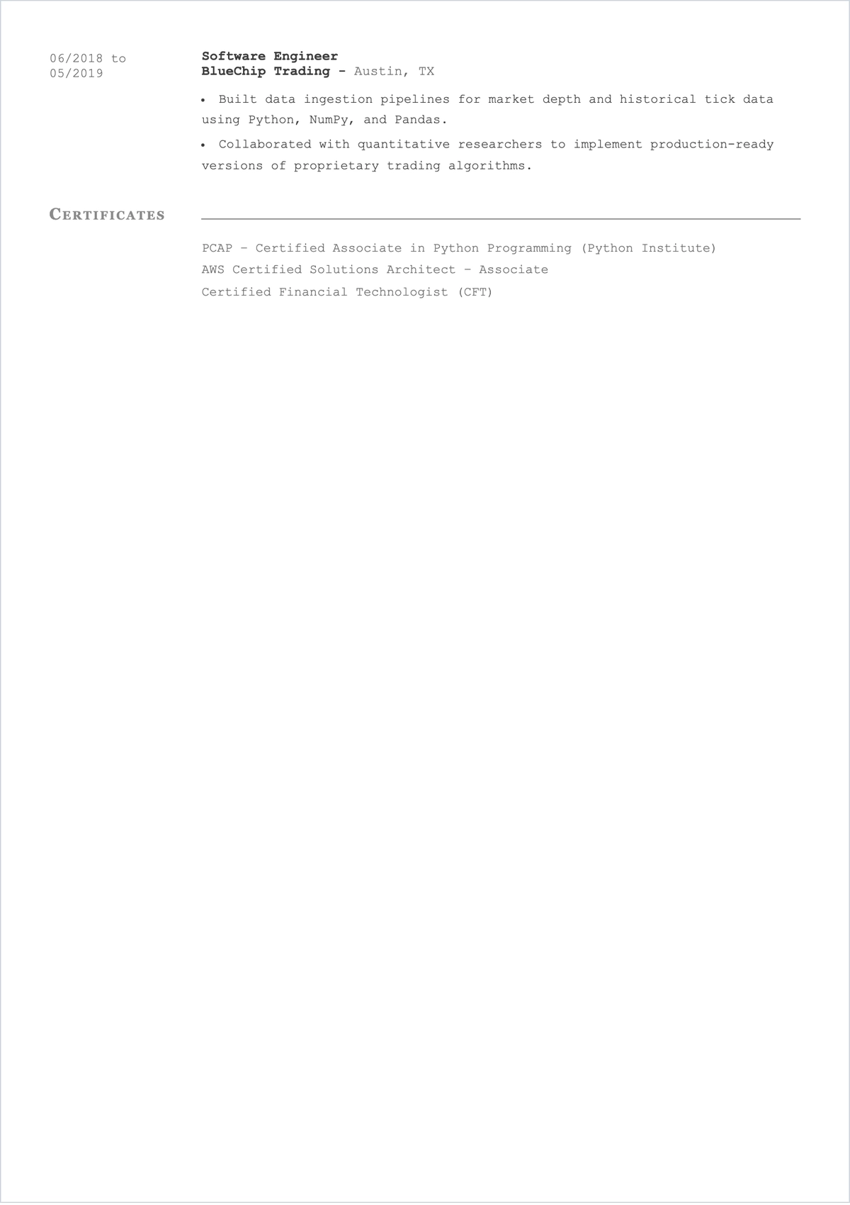 Free Phyton Developer ATS Resume Template, AI Resume Builder