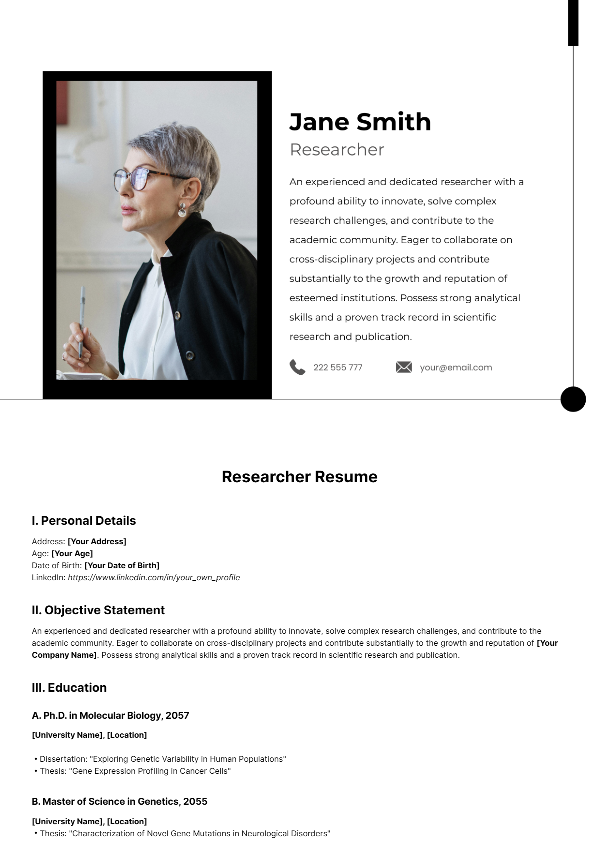 Researcher Resume Template - Edit Online & Download