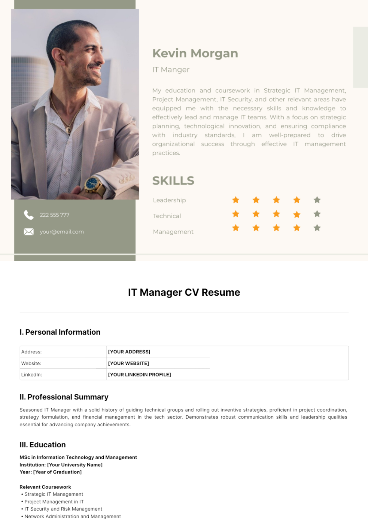 IT Manager CV Resume Template