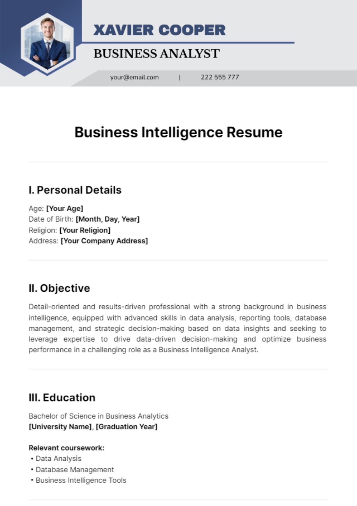Business Intelligence Resume Template