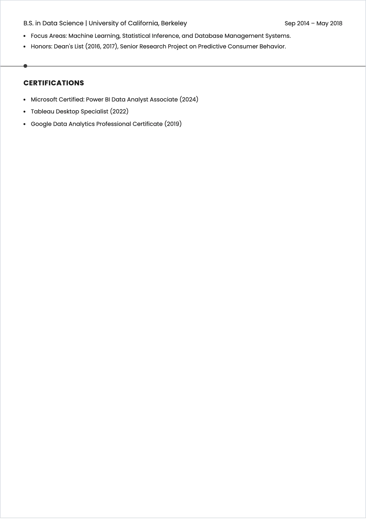 Free Business Intelligence ATS Resume Template, AI Resume Builder