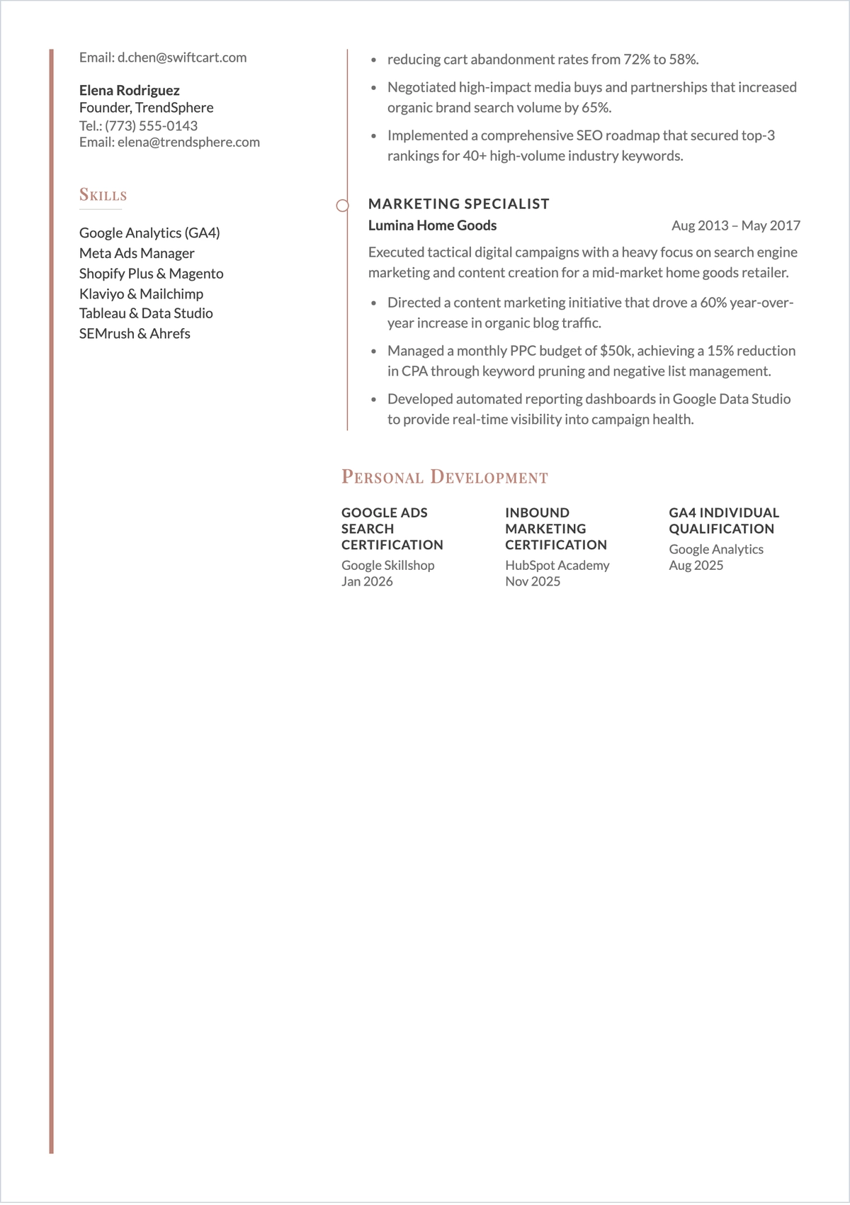 Free Marketing Manager ATS Resume Template, AI Resume Builder