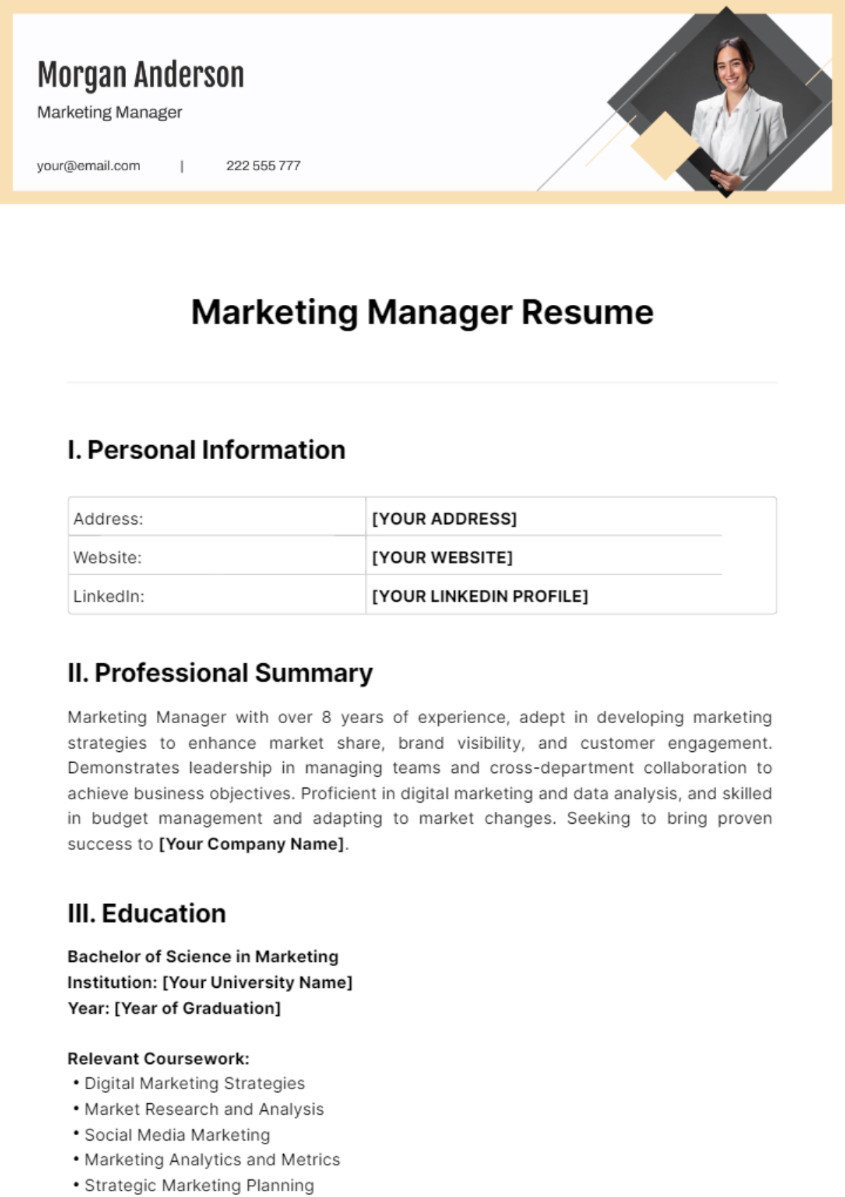Marketing Manager Resume Template