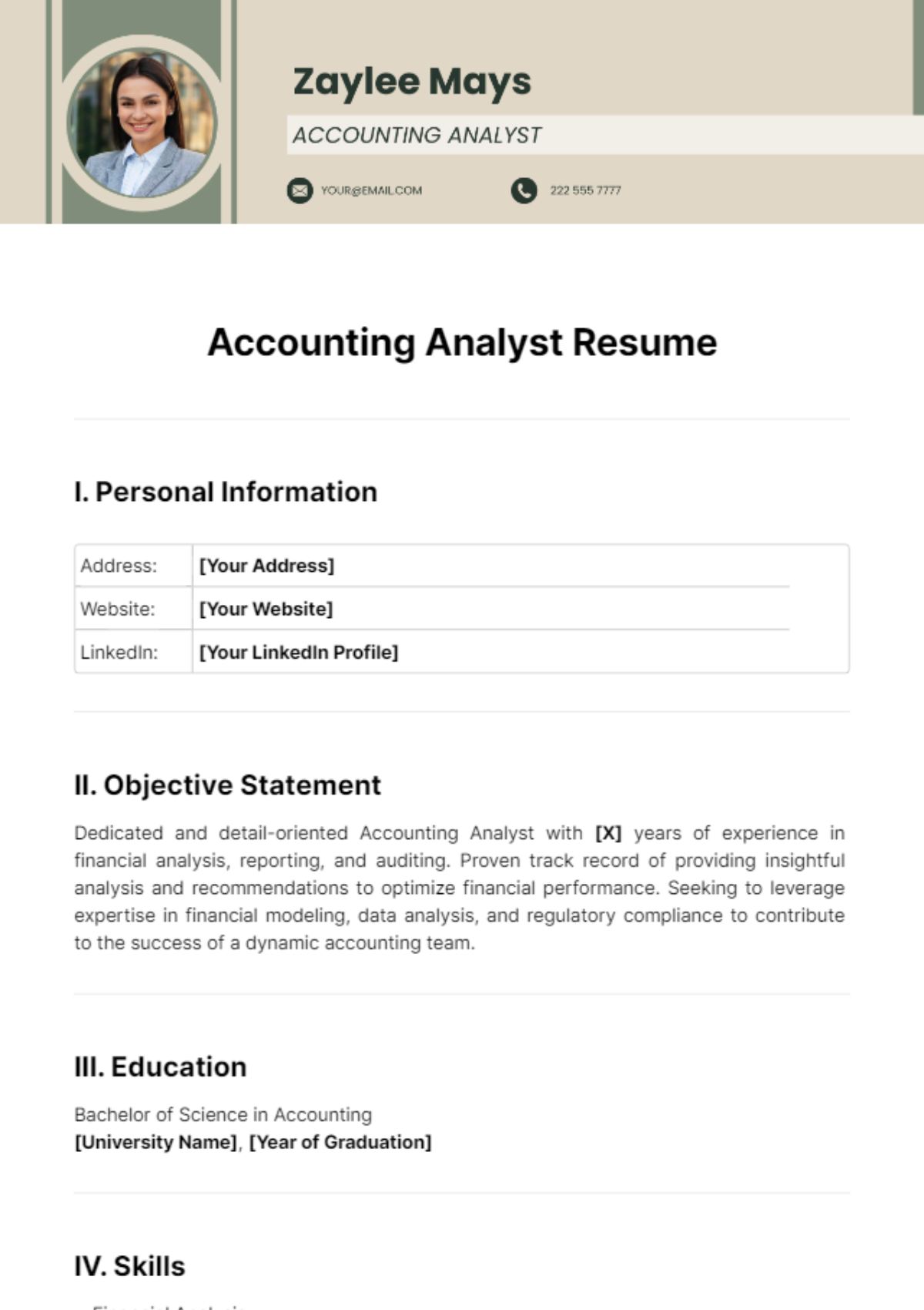 Accounting Analyst Resume Template