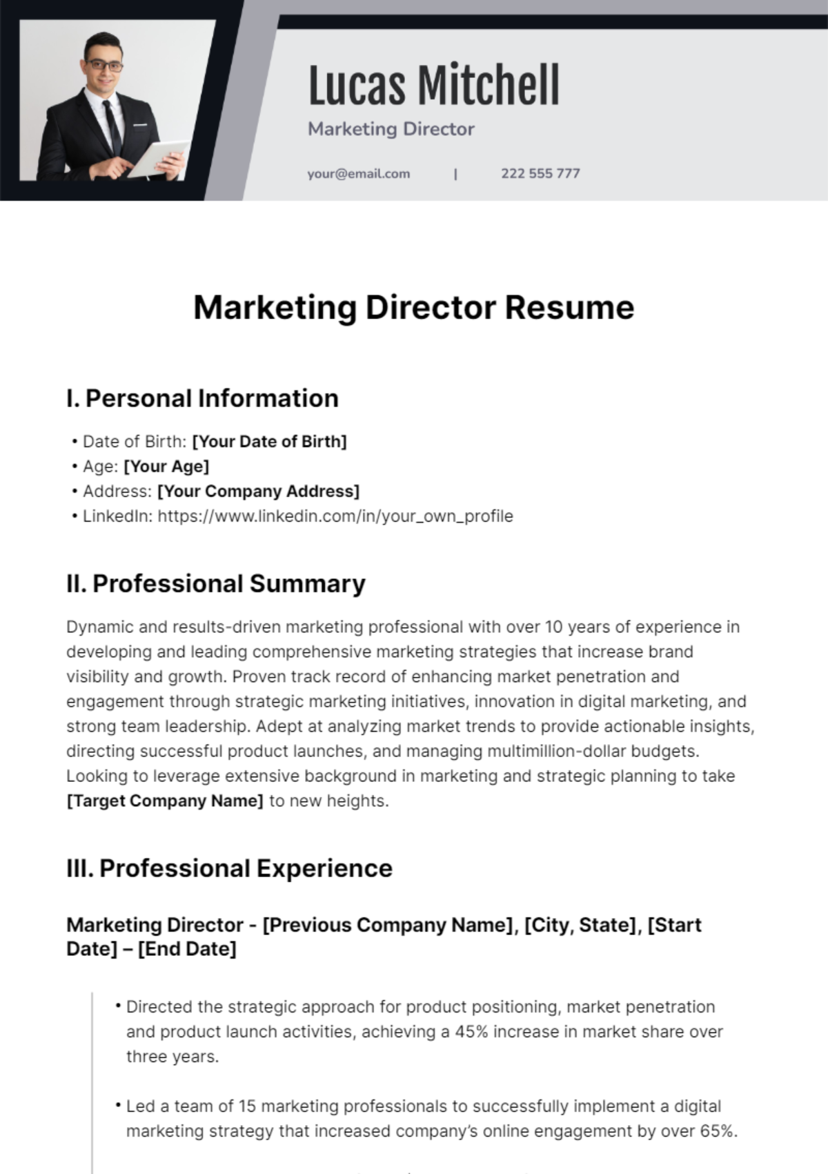 Free Marketing Director Resume Template Edit Online Download Free Marketing Director Resume Template Edit Online Download
