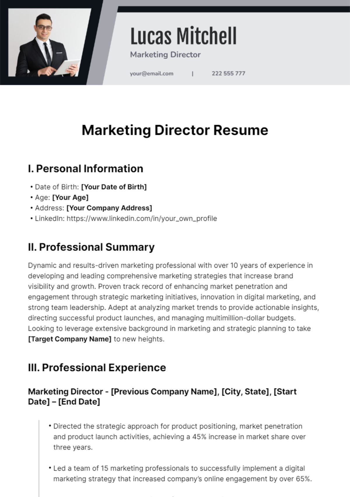 Marketing Director Resume Template