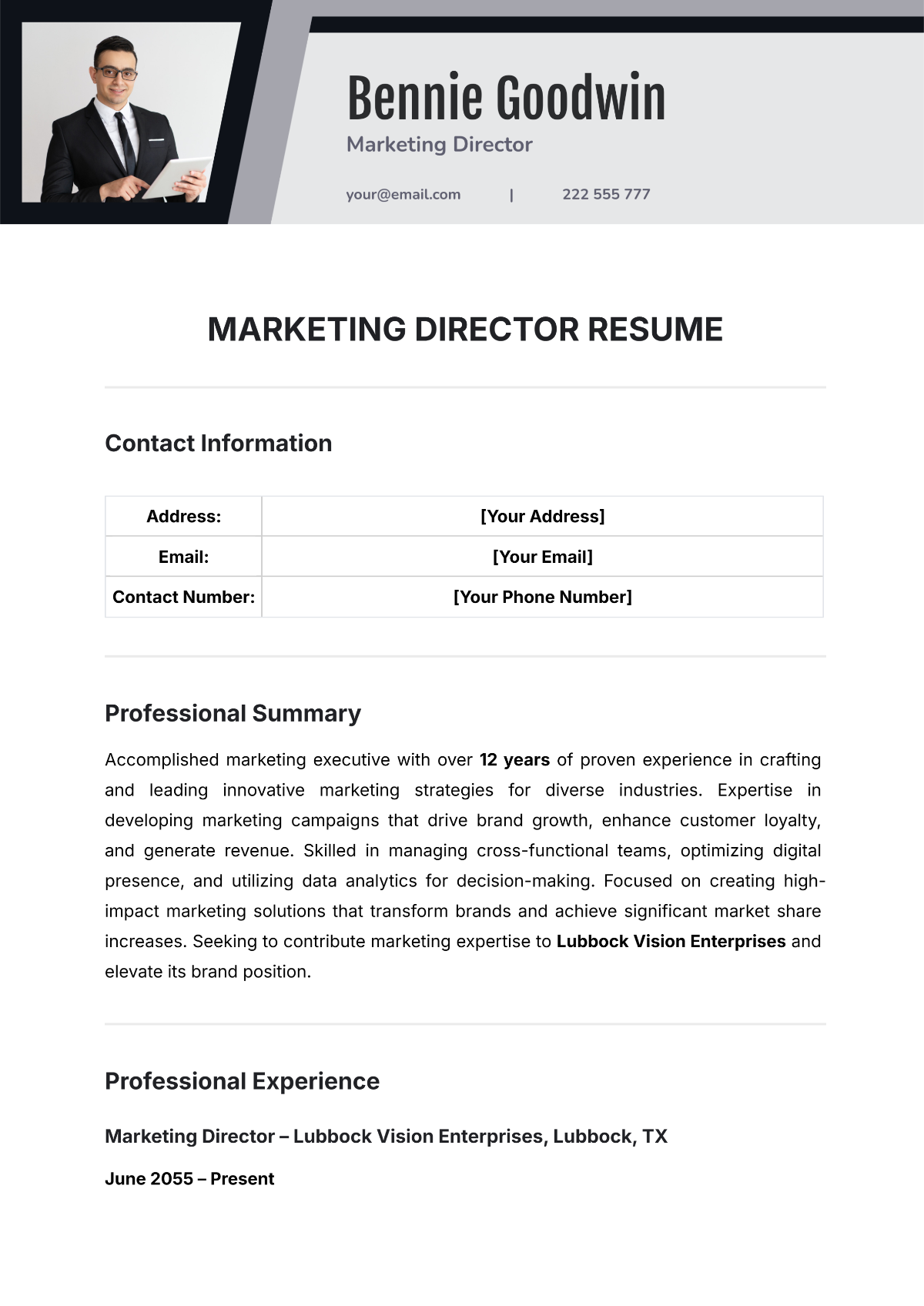 Marketing Director Resume Template - Edit Online & Download