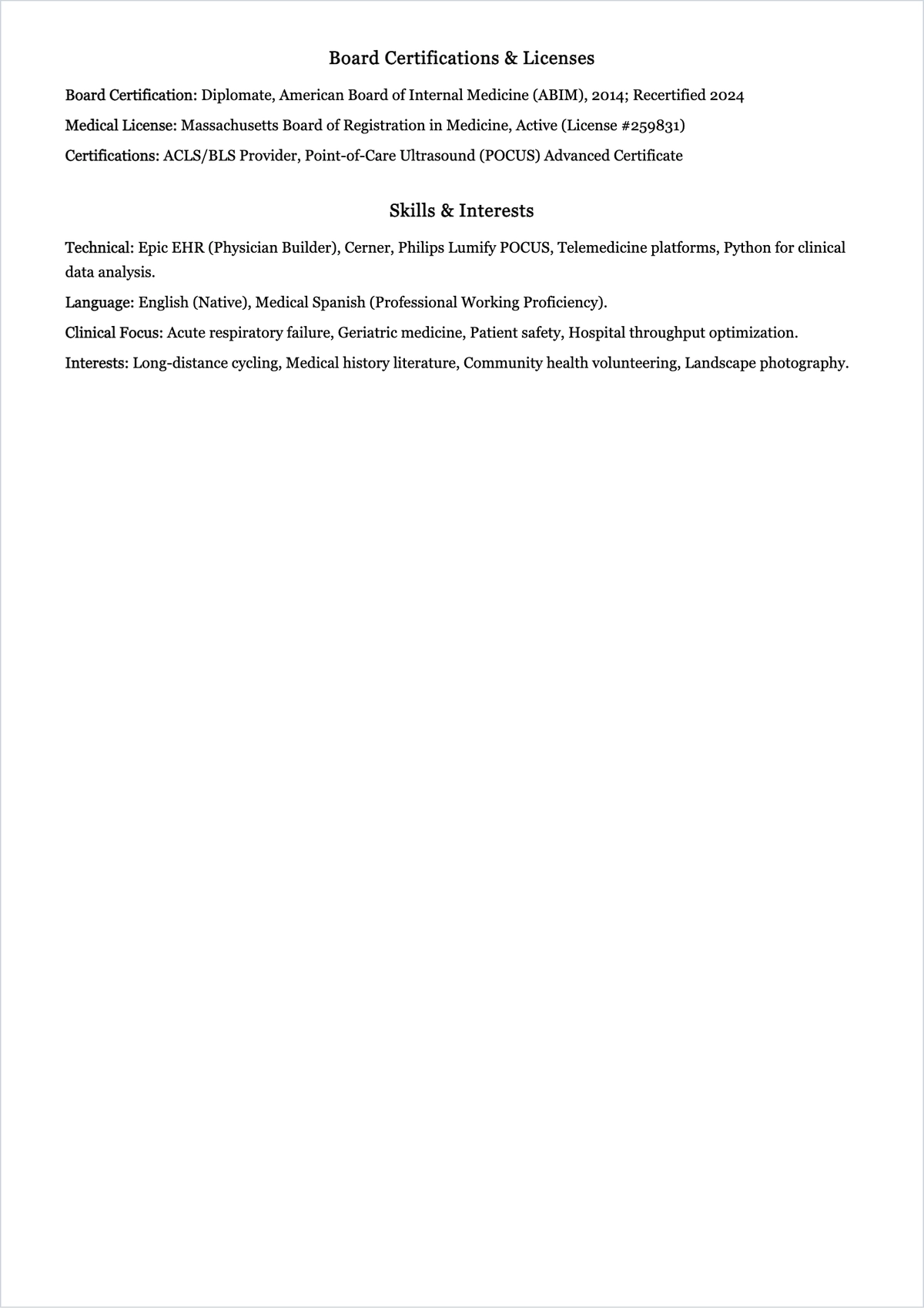 Free Physician ATS Resume Template, AI Resume Builder