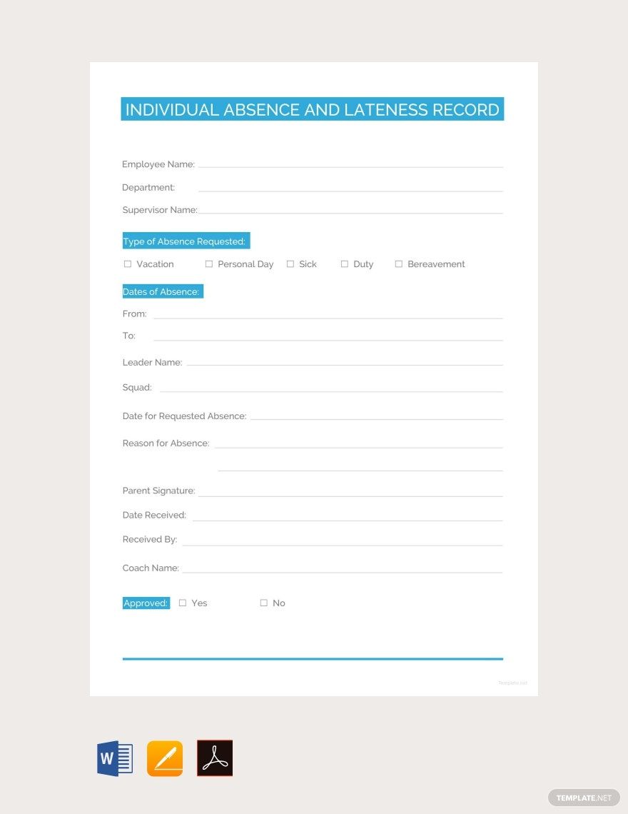 Free Individual Absence and Lateness Record Template