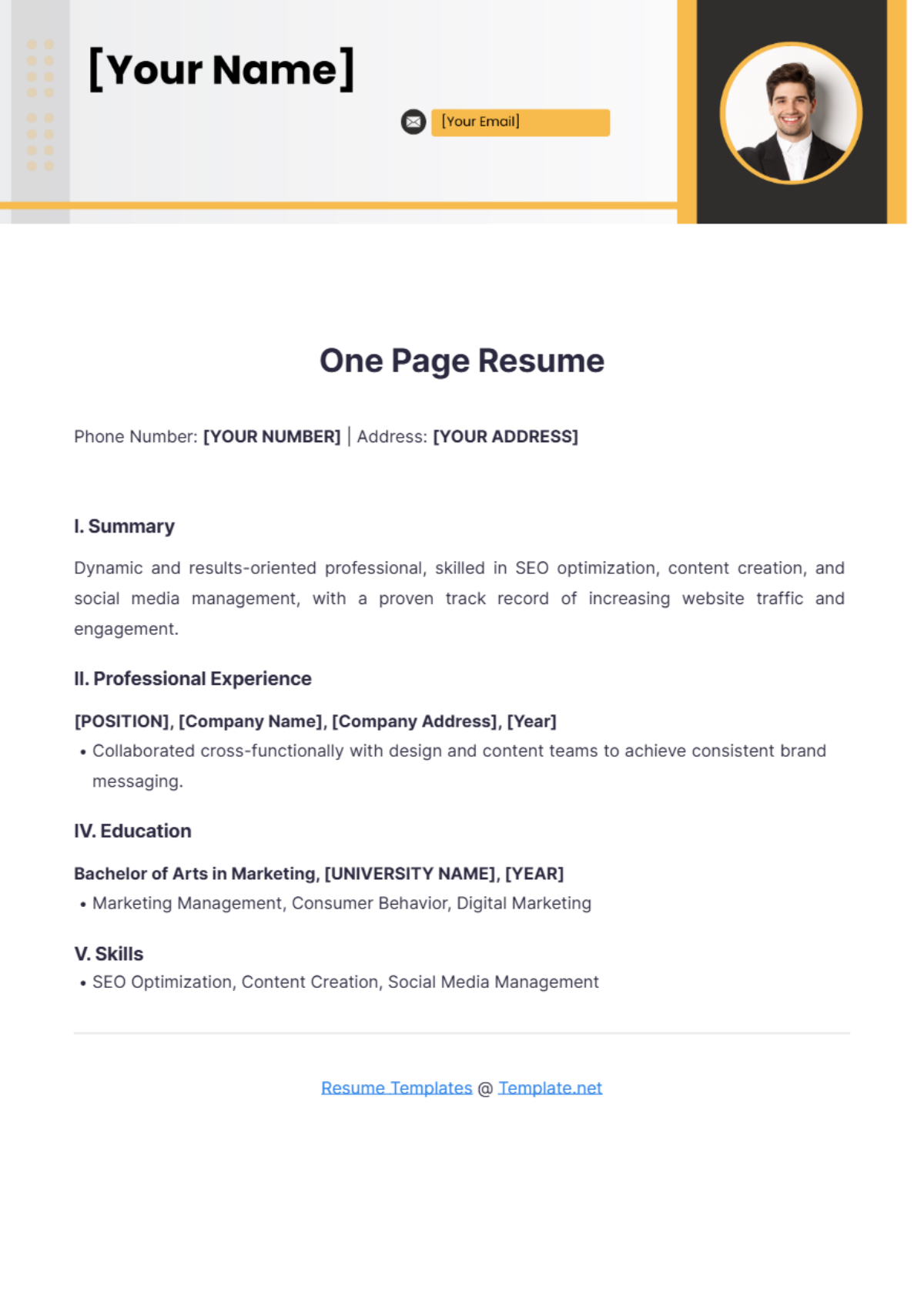 One Page Resume
