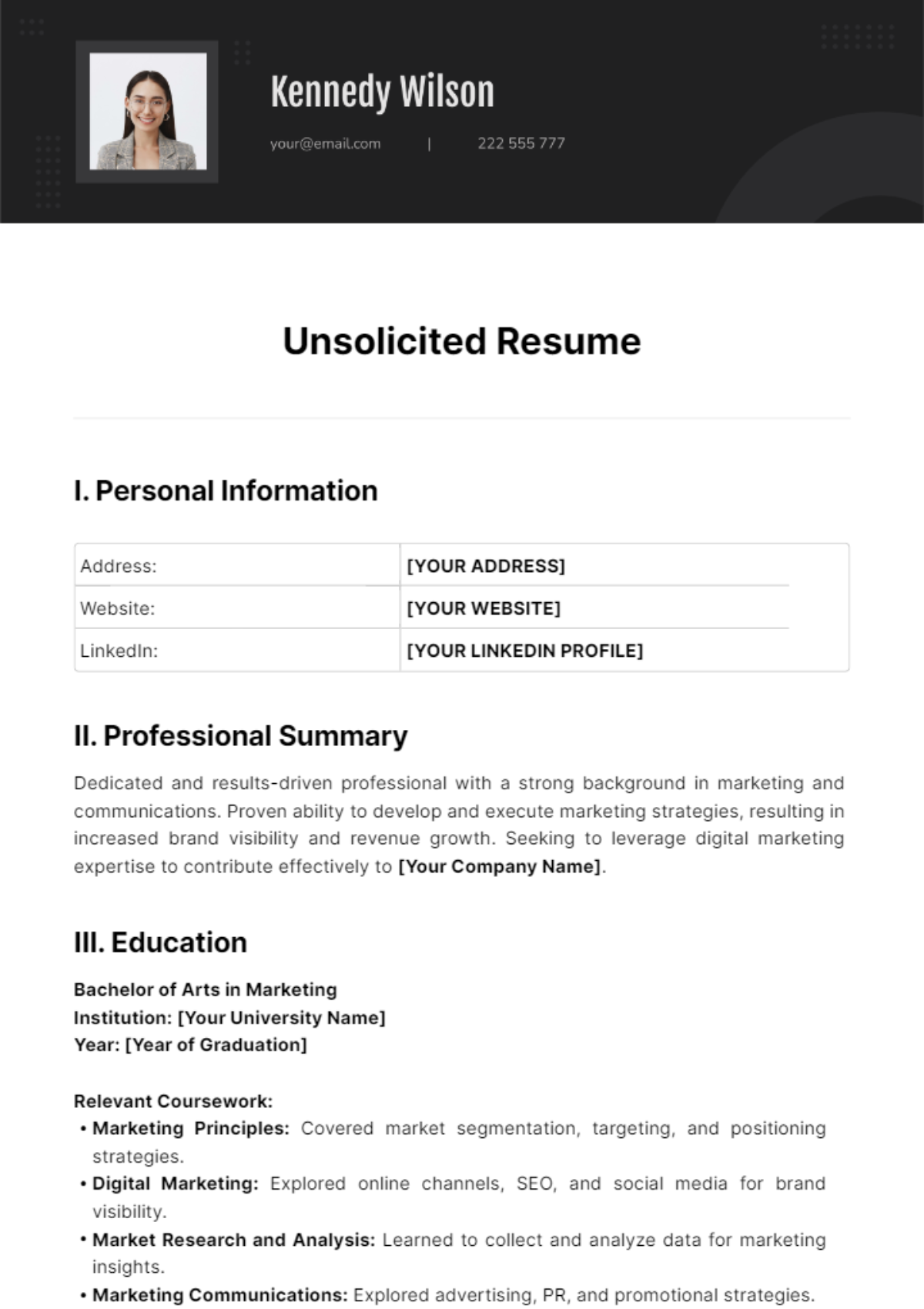 Unsolicited Resume Template