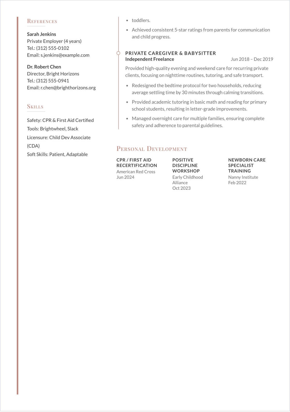 Free Babysitter ATS Resume Template, AI Resume Builder