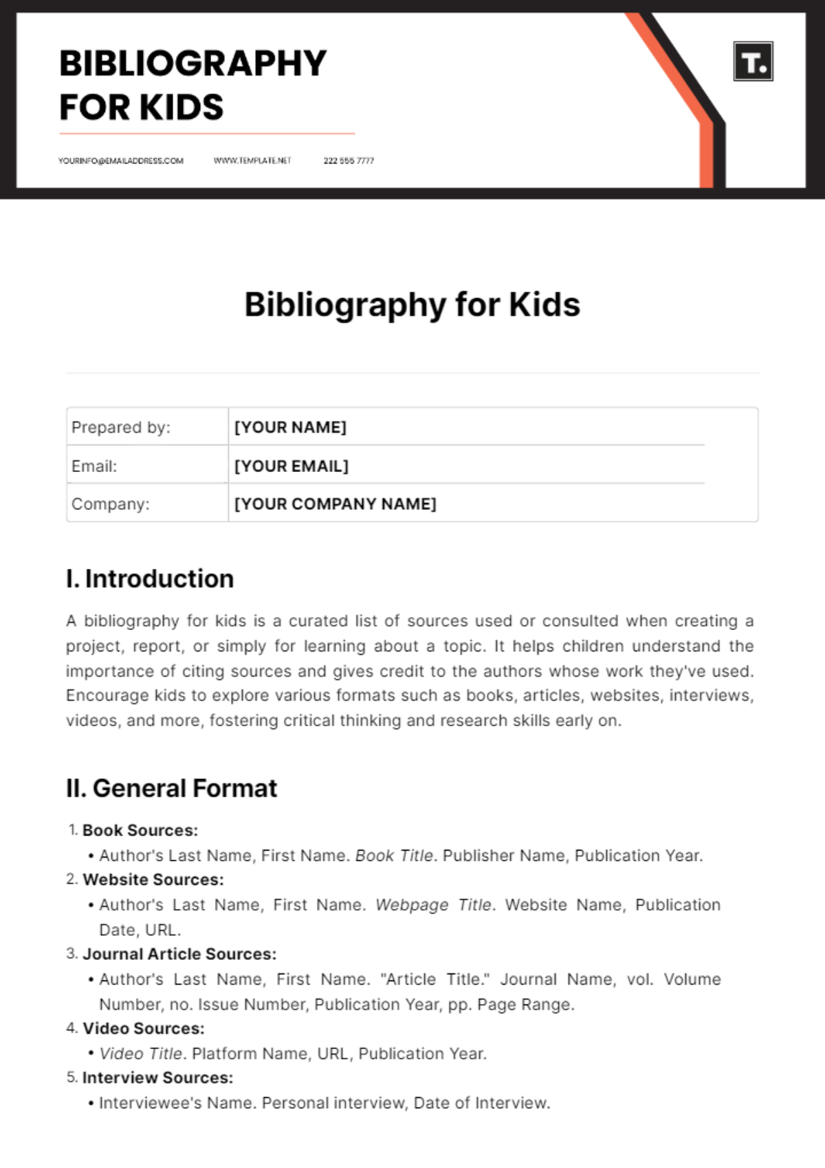 Bibliography For Kids Template - Edit Online & Download