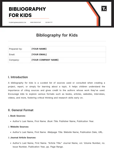 Free Bibliography For Kids Template to Edit Online