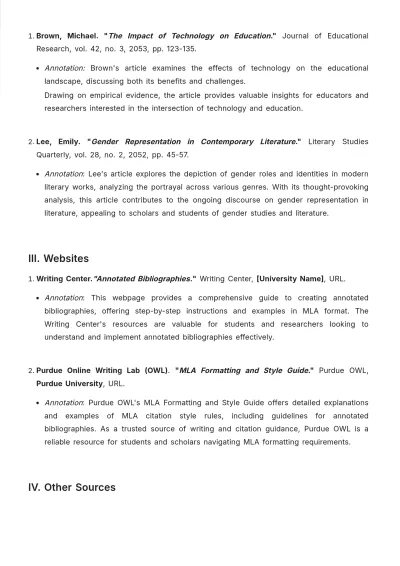 Free MLA Annotated Bibliography Template to Edit Online