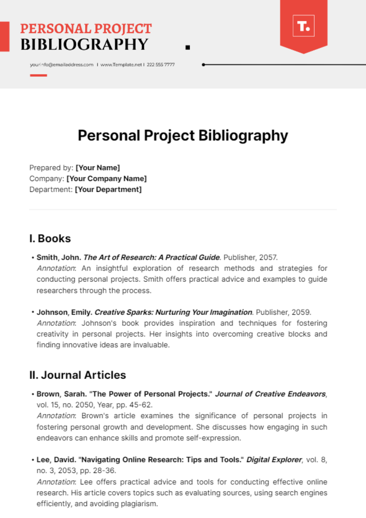 Personal Project Bibliography Template - Edit Online & Download