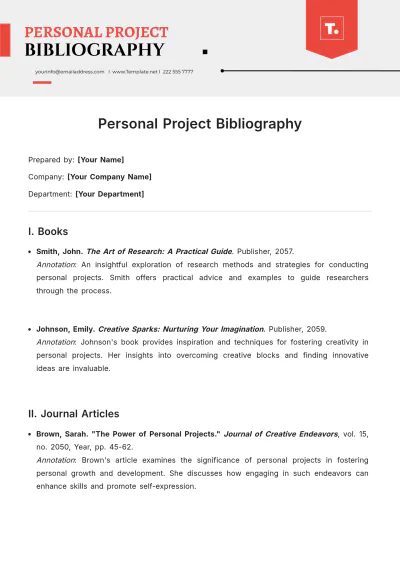 Free Personal Project Bibliography Template to Edit Online