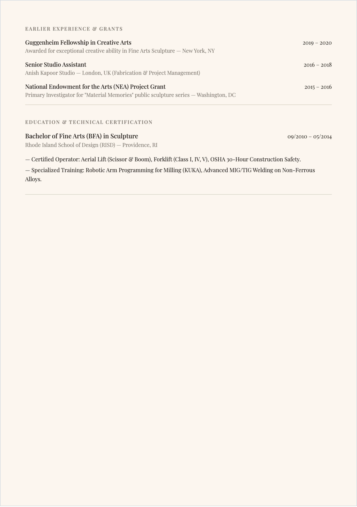 Free Visual Artist ATS Resume Template, AI Resume Builder