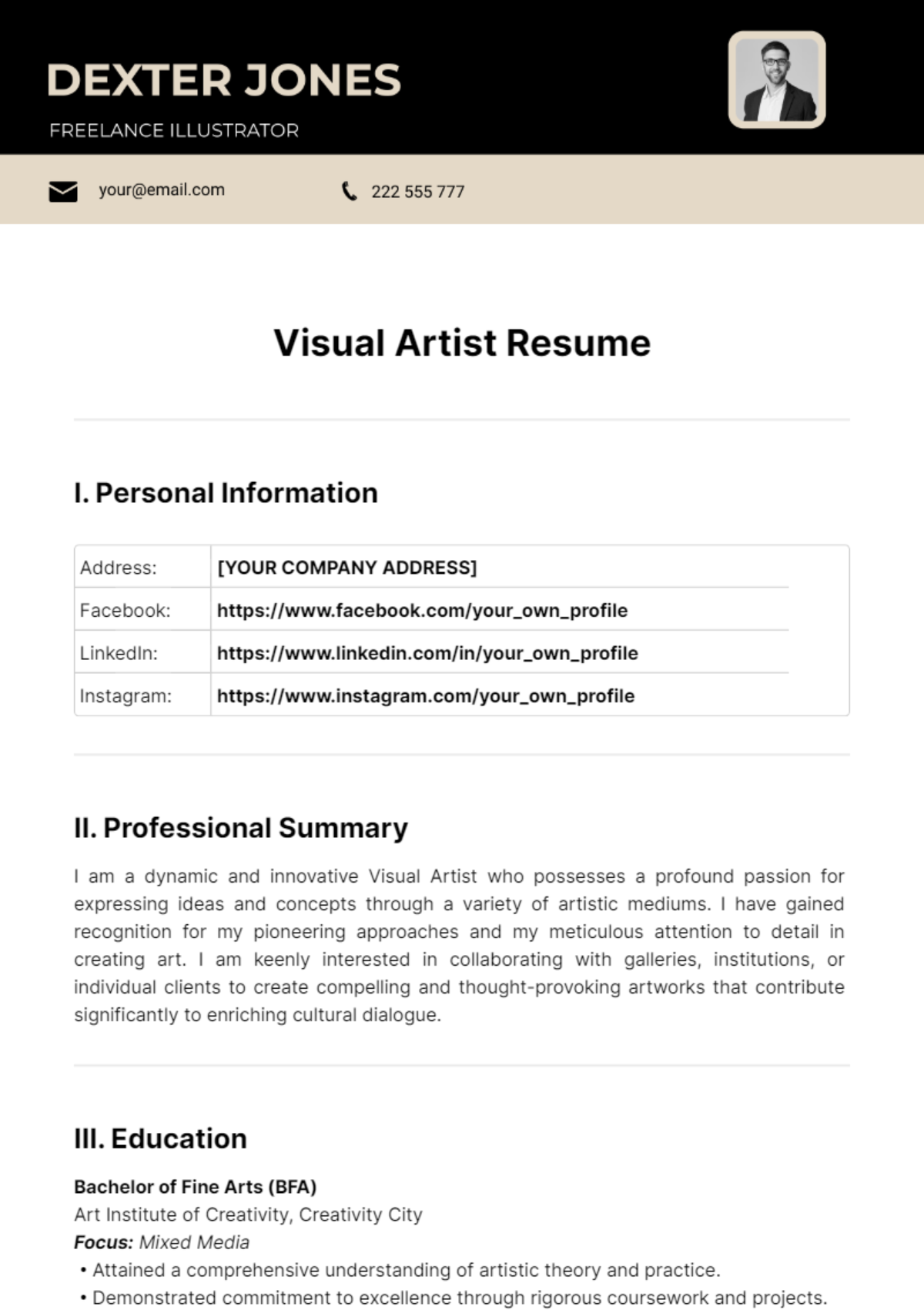 Visual Artist Resume Template
