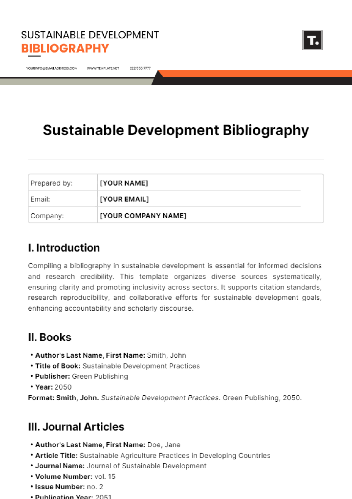 Sustainable Development Bibliography Template - Edit Online & Download