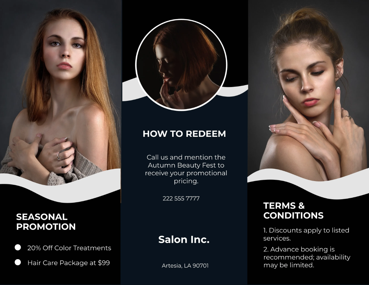 Free Salon Seasonal Promotion Brochure Template to Edit Online