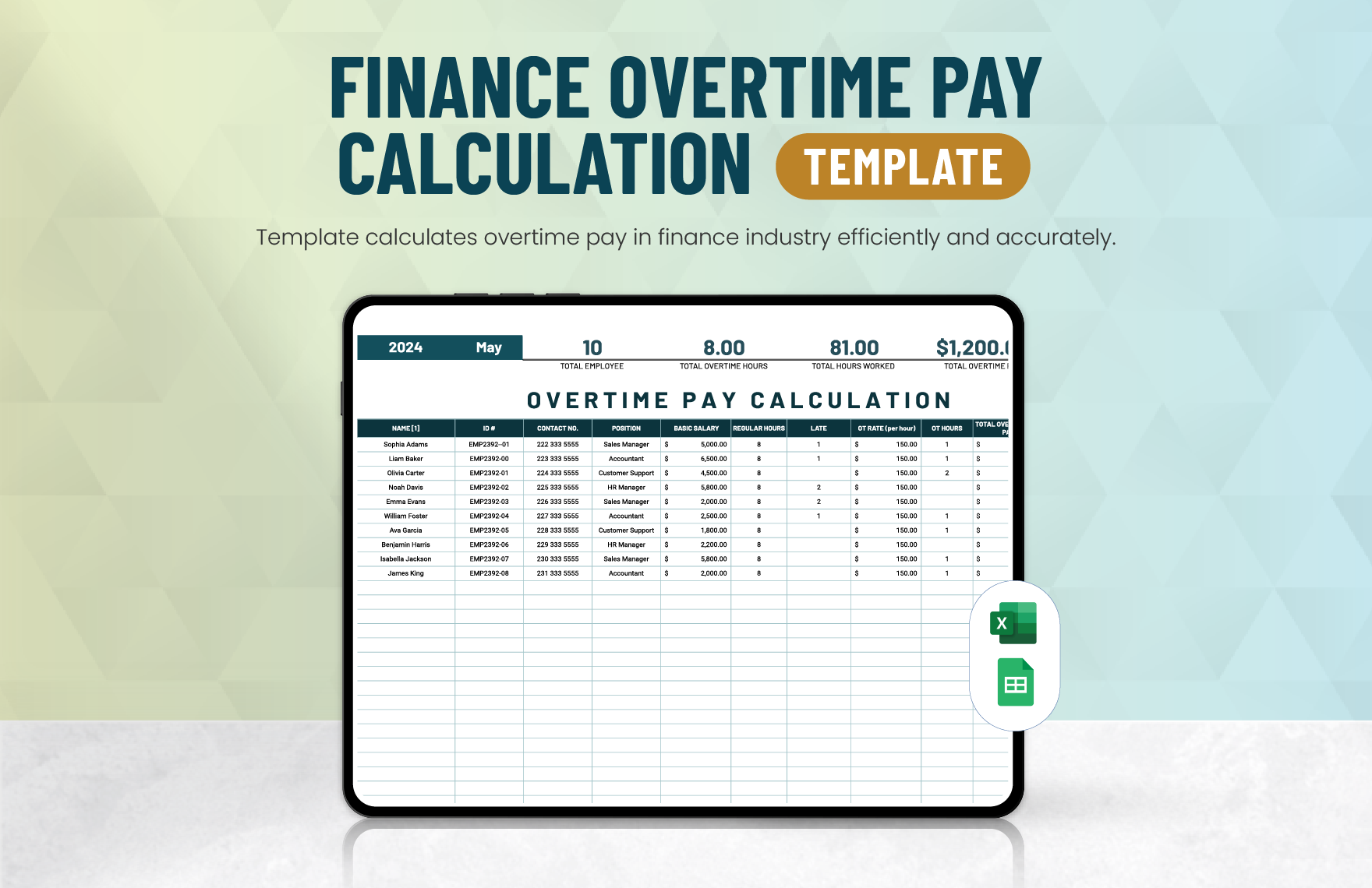Finance Overtime Pay Calculation Template in Excel, Google Sheets