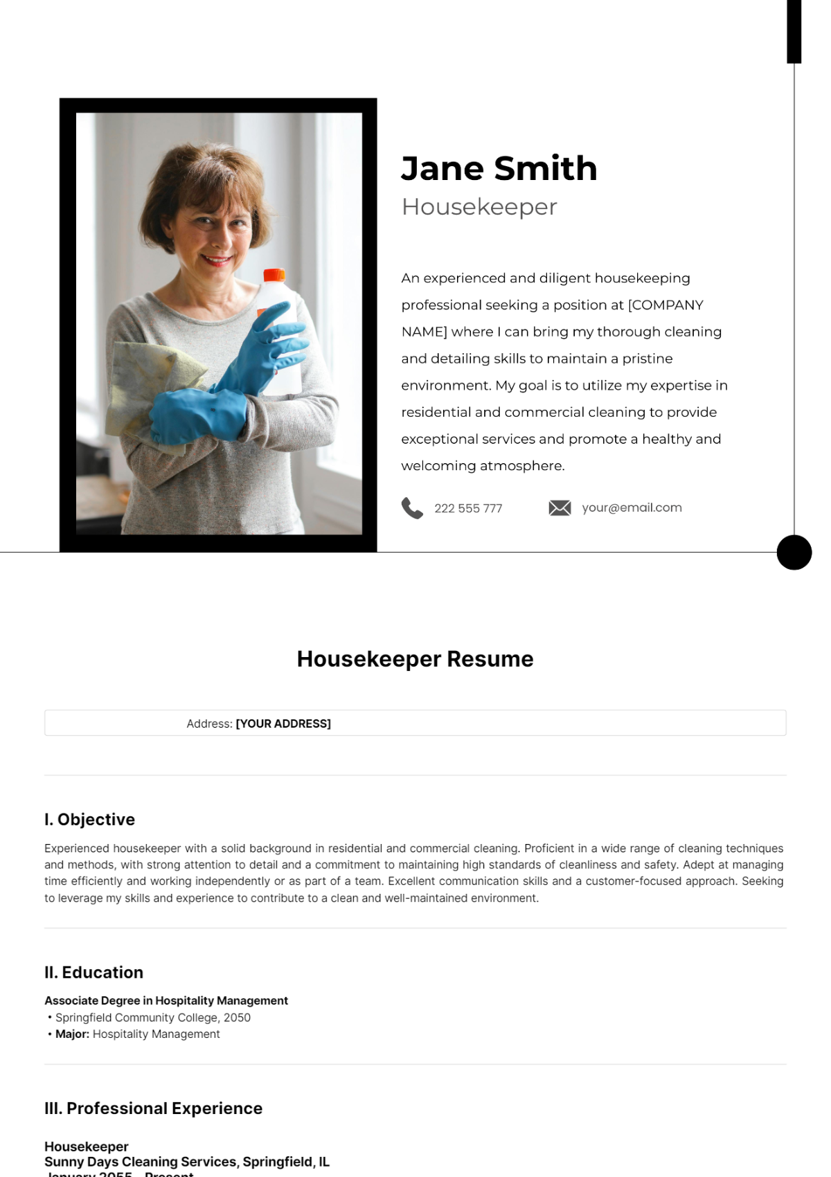 Housekeeper Resume Template - Edit Online & Download