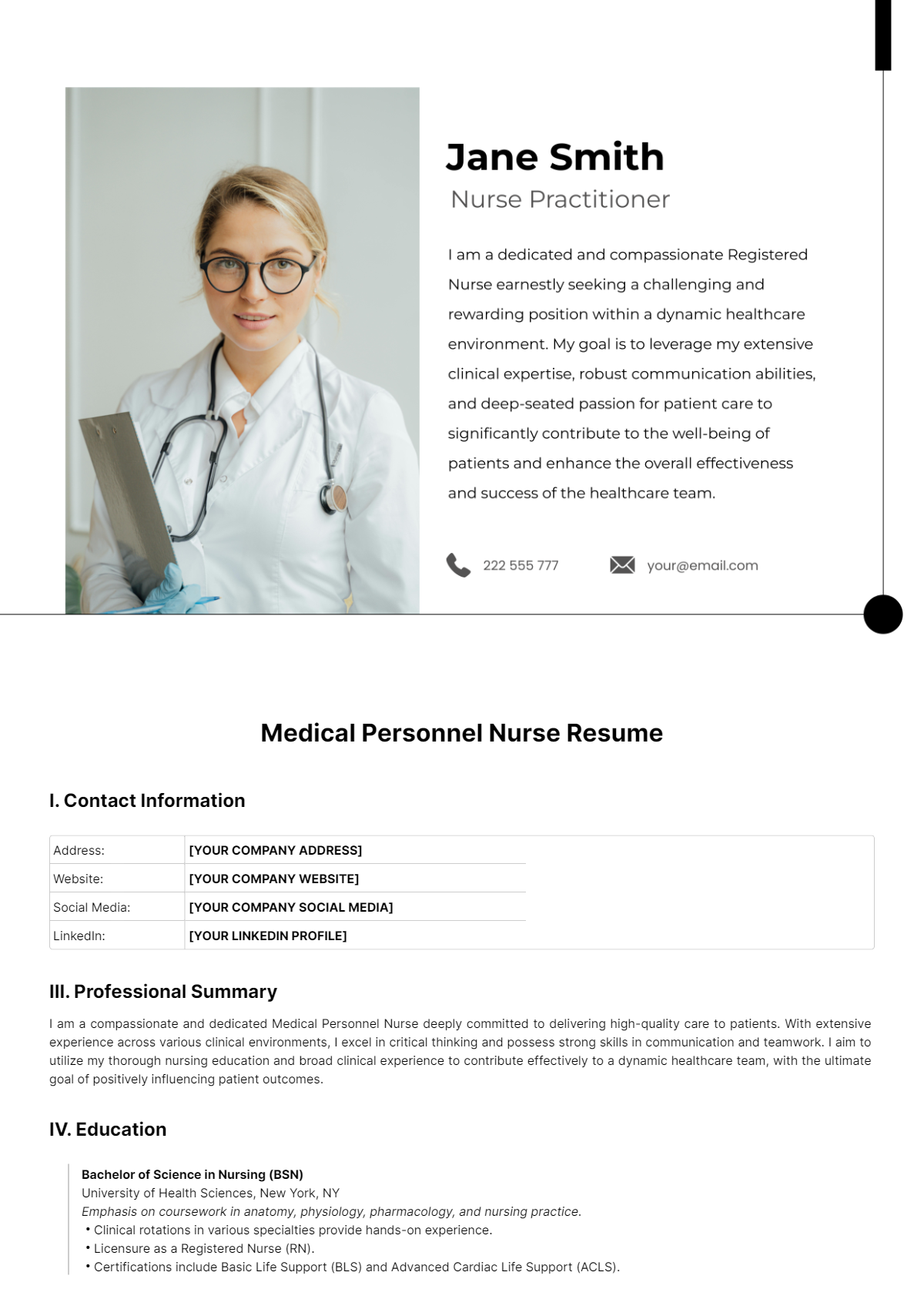 Medical Personnel Nurse Resume Template