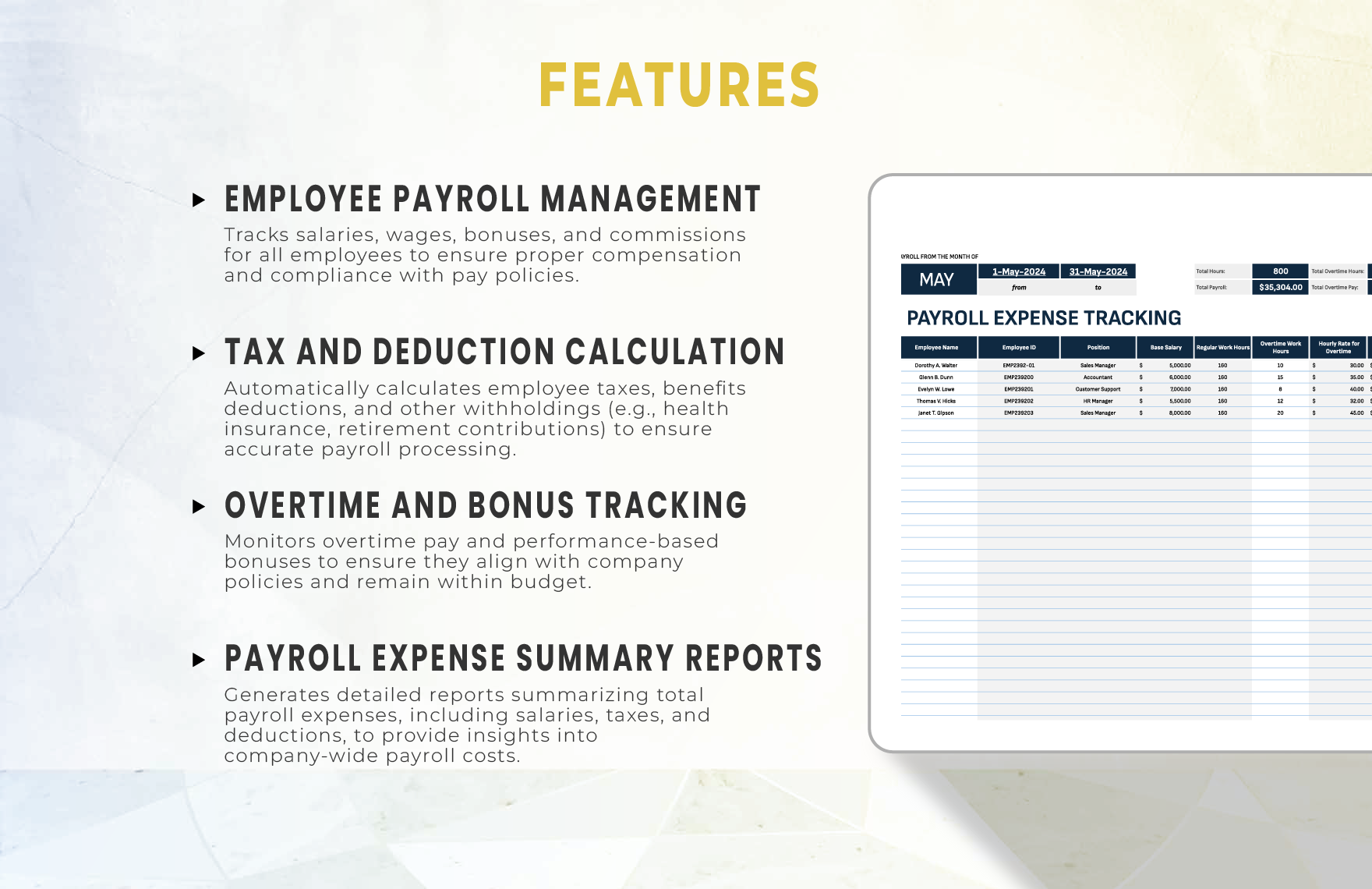 Finance Payroll Expense Tracking Template